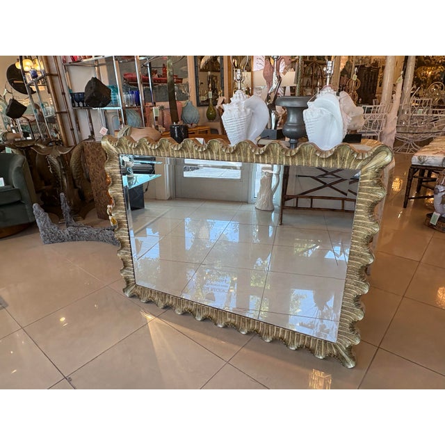 Wood Vintage Large Italian Venetian Silver & Gold Scalloped Ruffle Wall Mirror For Sale - Image 7 of 12