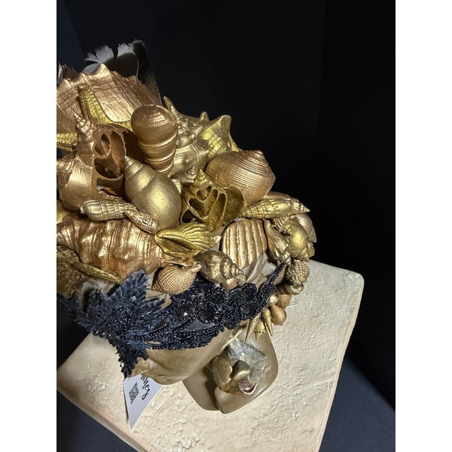 Celestial Meets the Sea-Shell Encrusted Bust-Coastal Art Sculpture For Sale In Chicago - Image 6 of 15