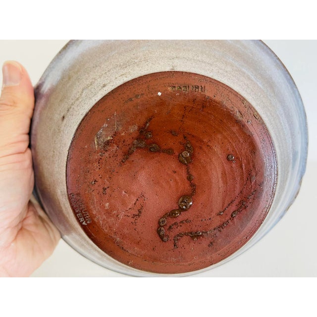 Amethyst 1970s Woburn Studio Art Pottery English Hand Crafted Handled Round Bowl For Sale - Image 8 of 8