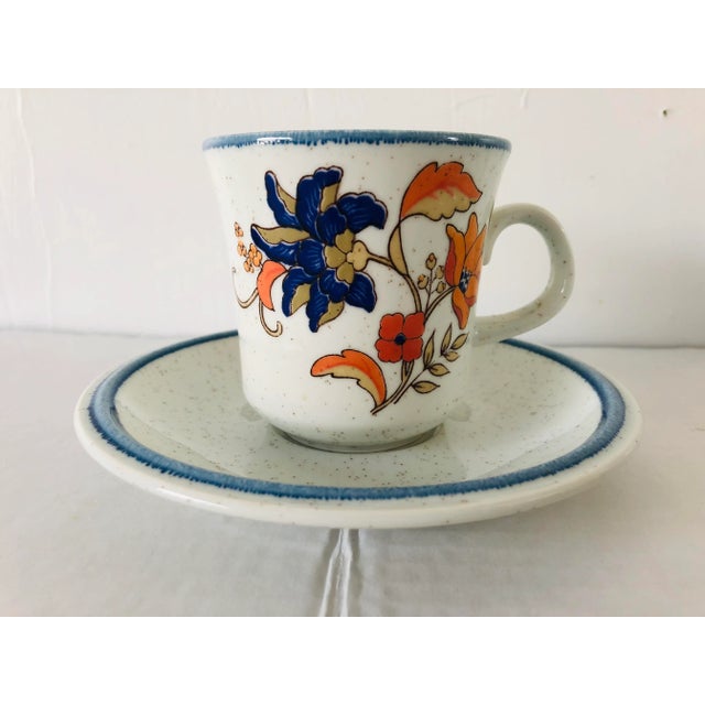 Asian Vintage Mikasa “Cordon Bleu “Pattern Teacups & Saucers - Service for 6 For Sale - Image 3 of 5