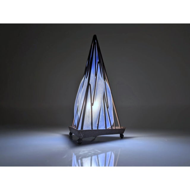 Pyramid Table Lamp in Iron and Hand-Blown Glass For Sale - Image 6 of 9