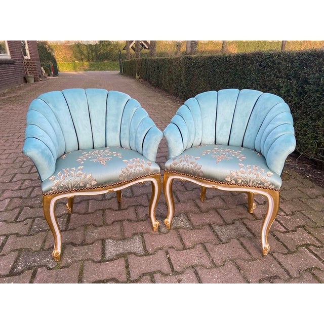 1980s Artisan Gilded Beech Louis XV Blue Side Chairs Pair For Sale - Image 10 of 10