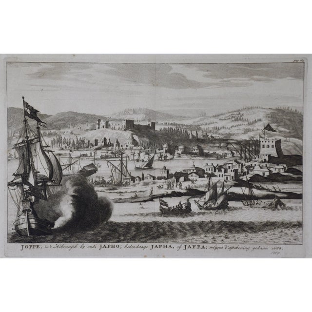 An original antique engraving entitled "Joppe; in ’t Hebreeusch by ouds Japho; hedendaags Japha, of Jaffa; volgens...