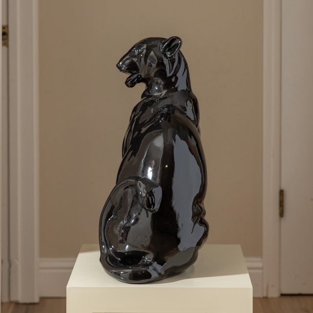 Vintage Large Black Glazed Ceramic Panther Sculpture 22" For Sale - Image 11 of 15