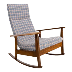 Danish Mid-Century Modern Wool Upholstery Tall Back Rocking Lounge Chair