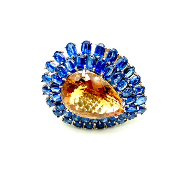 Baroque Bochic "Orient" Vintage Kyanite and Citrine Ring Set In 18K White Gold & Silver For Sale - Image 3 of 18