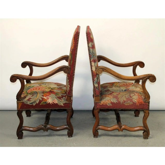 Pair of Antique French Os Du Mouton Walnut Armchairs For Sale - Image 4 of 7