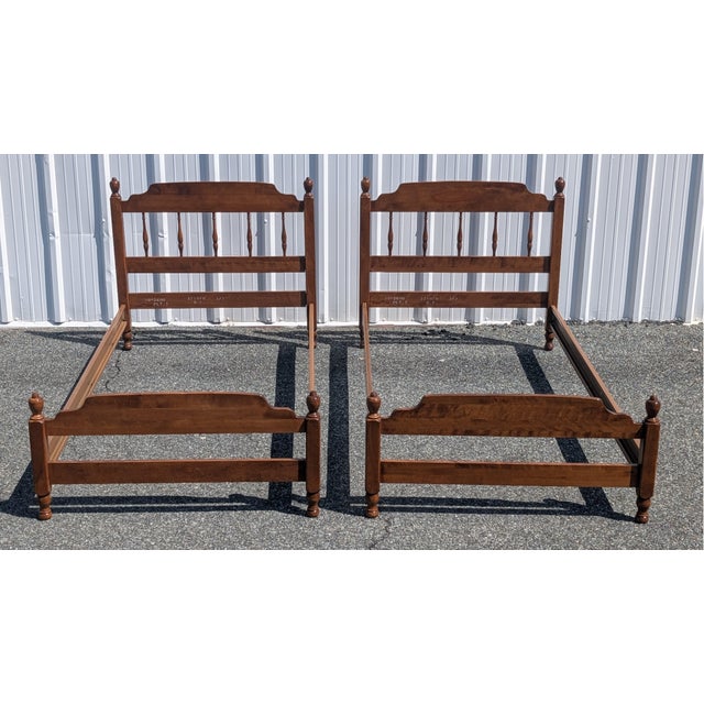 A rock solid pair of 1960s solid Maple twin size bed frames from The Ethan Allen Baumritter collection. Made out of solid...