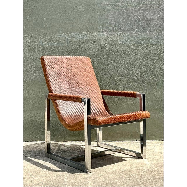 Vintage Ralph Lauren Woven Leather Loft Lounge Chair For Sale - Image 10 of 12