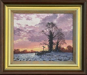 Winter Sunset with Snow - Pink, Orange & Purple Sky in the English Countryside 1987