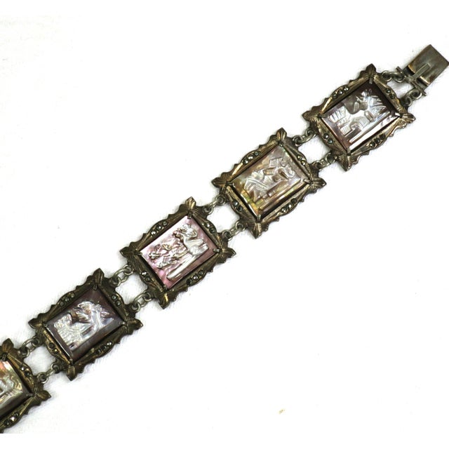Metal Vintage Art Deco Greco-Roman Gods Shell Cameo Bracelet 1930s For Sale - Image 7 of 14