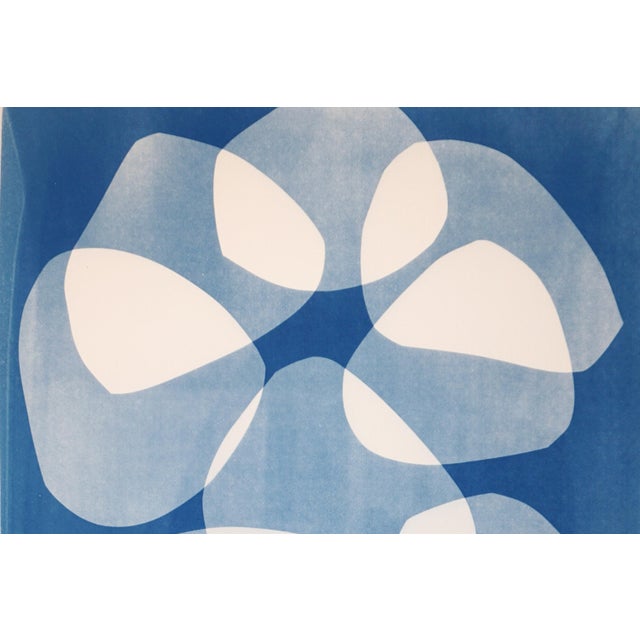 2020s 2026, Mid Century Modern Floating Shapes, Handmade Monotype Cyanotype, Abstract Organic in Blue Tones For Sale - Image 5 of 10
