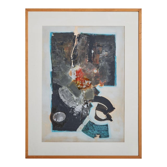 French Black + Blue Framed Abstract Painting, 1960s For Sale