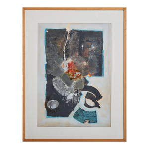 French Black + Blue Framed Abstract Painting, 1960s