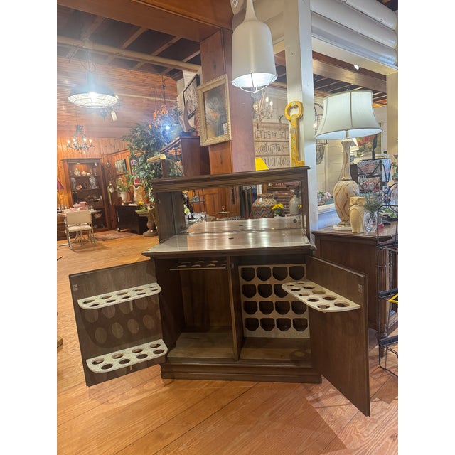 Mid-Century Modern Vintage Bar Cabinet With Mirrored Back and Formica Bar Top For Sale - Image 3 of 12