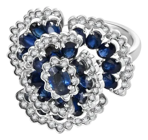 7.02 Carat Sapphire Diamond Floral Statement Ring for Her Size 7