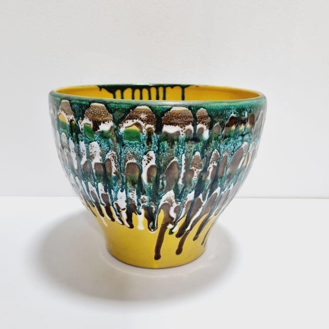 Vintage Bohemian Ceramic Planter in Green and Lemon Yellow, 1950s For Sale - Image 9 of 11