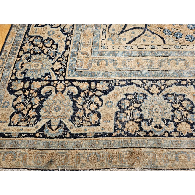 Persian Antique Oversized Persian Tabriz Haji Jalili Carpet, Hand-Knotted Wool, Floral Pattern, Navy & Pale Red, 10x15 For Sale - Image 3 of 18