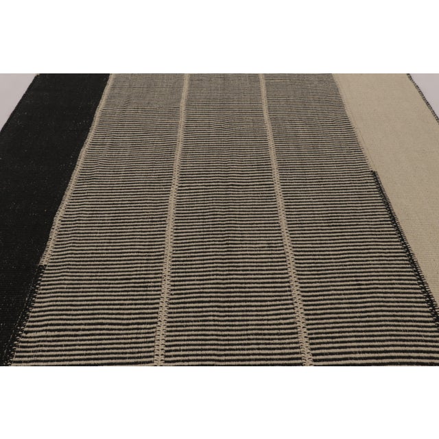 Rug & Kilim Rug & Kilim's Contemporary Kilim, Black and Cream White Textural Stripes For Sale - Image 4 of 8