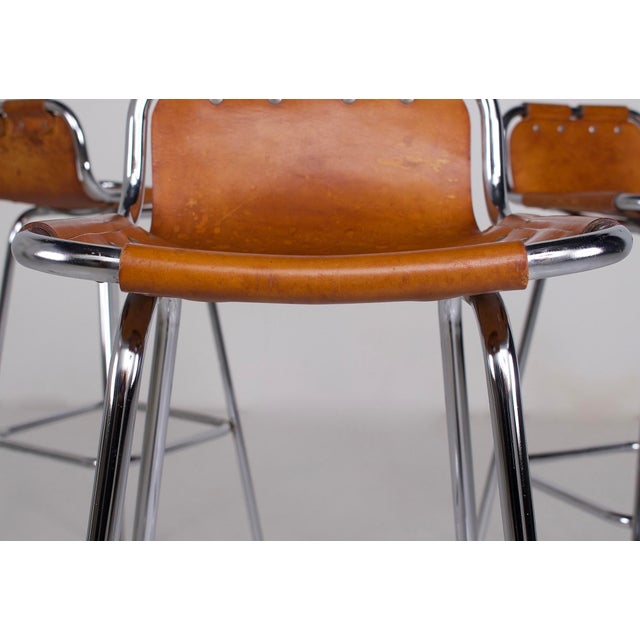 Metal Cognac Leather Stools, 1970s, Set of 3 For Sale - Image 7 of 12