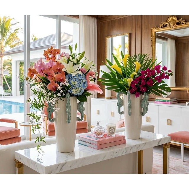 Pair of Italian Glazed Ceramic Seahorse Vases For Sale In West Palm - Image 6 of 6