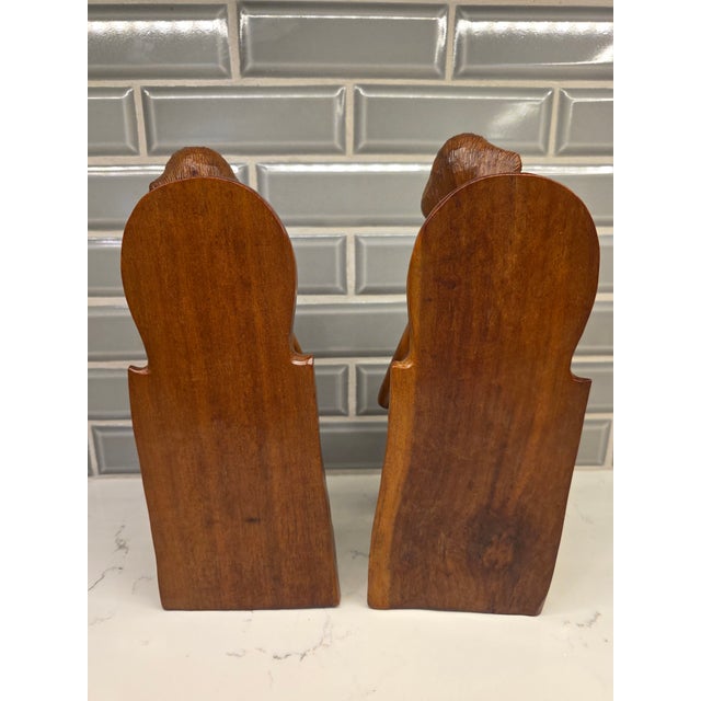 Wood Pair of Mid-Century Balinese Art Deco Mahogany Maiden Bookends – Keradjinan Bali Stamped For Sale - Image 7 of 12