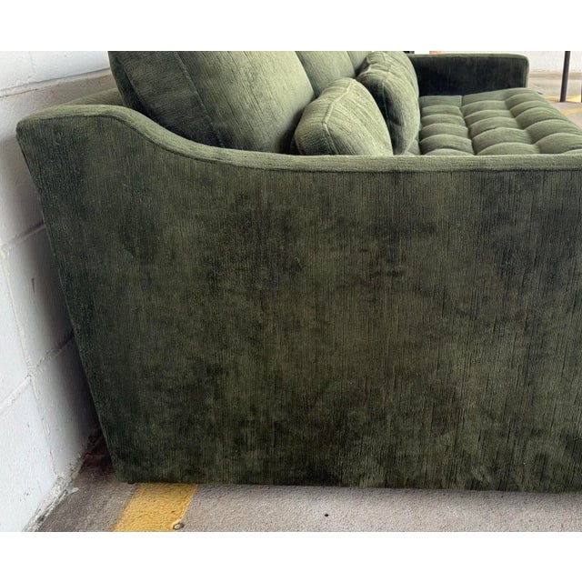 Revelation Modern Tufted Antique Green Loden Velvet Strie Slope Sofa For Sale In Atlanta - Image 6 of 7