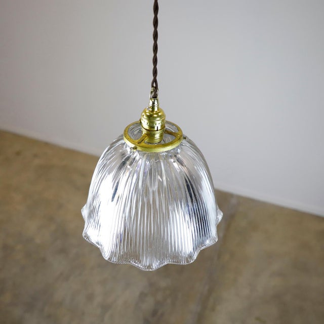 1940s Holophane Clear Glass Vintage Industrial Pendant Light 13 For Sale - Image 13 of 16