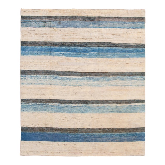 Modern Moroccan-Style Striped Room Size Wool Rug For Sale