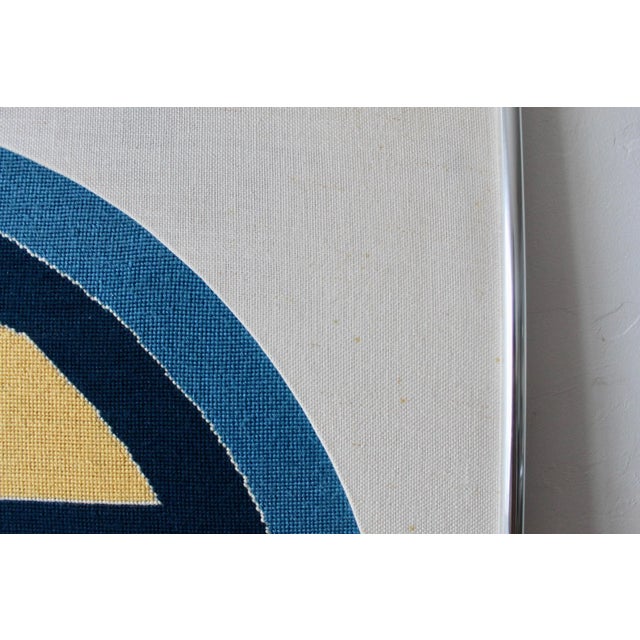 Blue 1980s Frank Stella Sinjerli Variation Style Abstract Geometric Modernist Monumental Tapestry Needlepoint Framed For Sale - Image 8 of 8