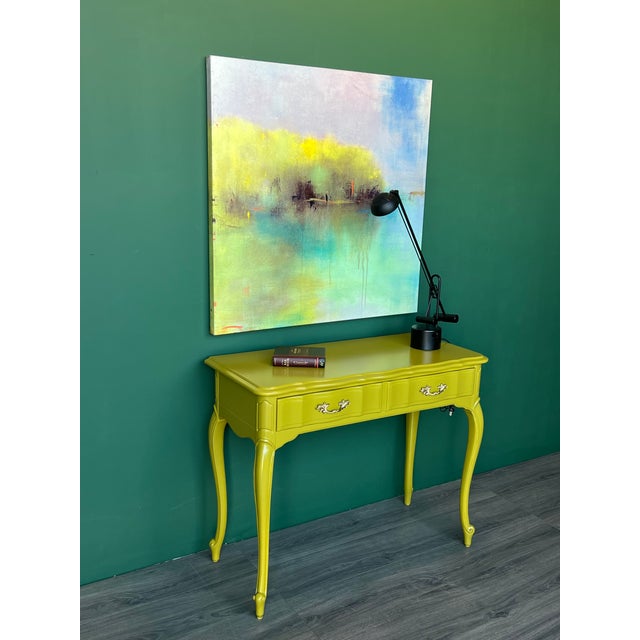 French Provincial Late 20th Century French Provincial Willow Green Writing Desk For Sale - Image 3 of 18