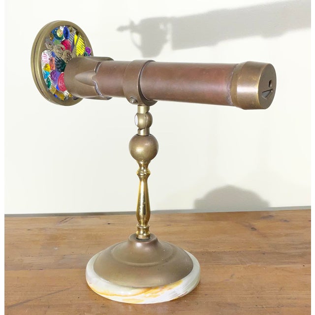 Shabby Chic Exquisite Vintage Solid Brass & Onyx-Base Dual-Wheel Kaleidoscope For Sale - Image 3 of 14