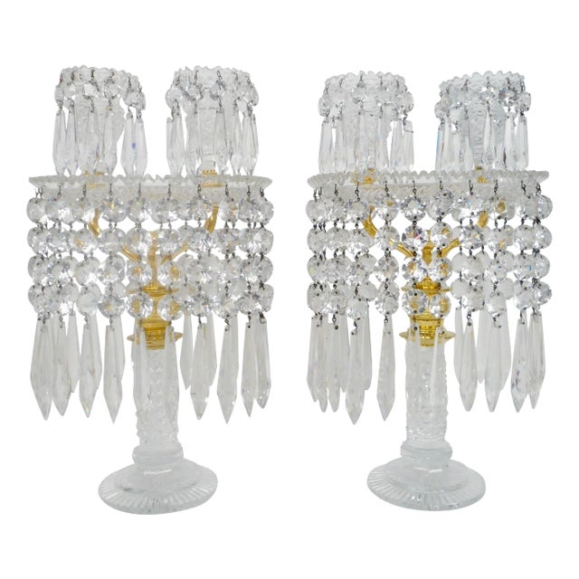 Pair of English Regency Cut Glass Candelabra, Attributed to John Blades For Sale