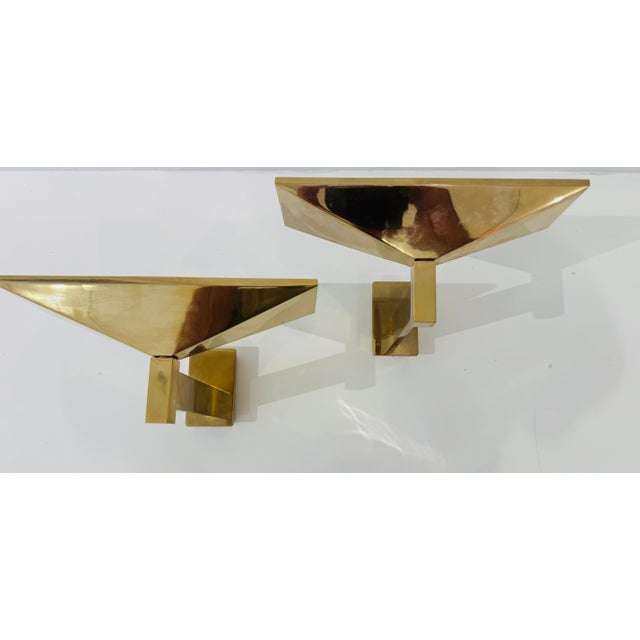 Postmodern 1980s Postmodern Pierre Disderot Verre Lumiere French Gold Wall Lamps - a Pair For Sale - Image 3 of 13