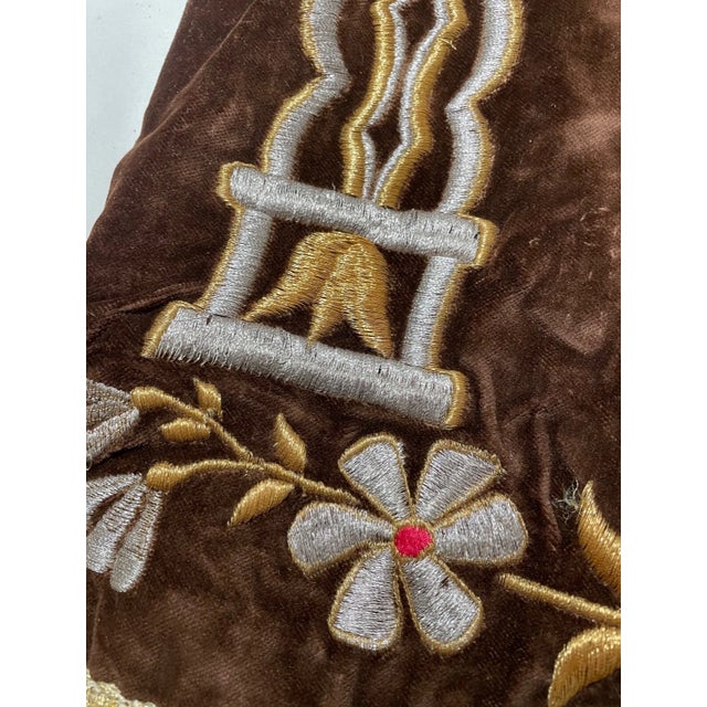 Rare Antique Hand Embroidered Judaica Jewish Memorial Torah Mantel Scroll Cover For Sale In New York - Image 6 of 11