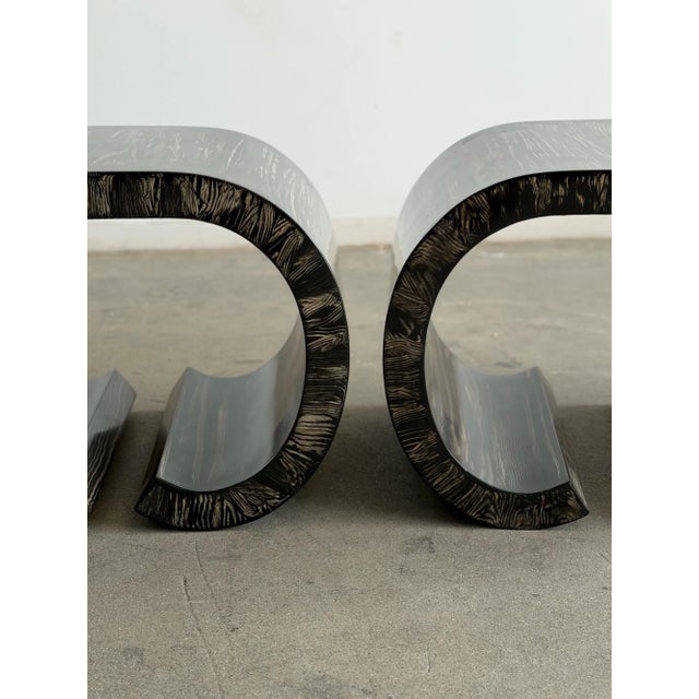 Vintage Cerused Scroll Side Tables- Pair For Sale - Image 11 of 17