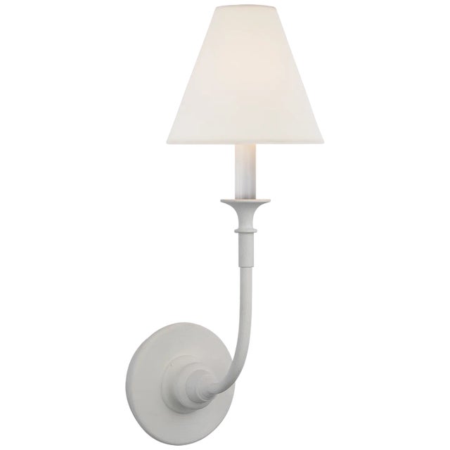 Thomas O'Brien for Visual Comfort Signature Piaf Single Sconce in Plaster White with Linen Shade For Sale