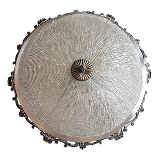 Large Vintage Ceiling Lamp with Silver-Plated Metal Frame and Clear Relief Glass Shade from Kaiser-Leuchten, 1970s For Sale