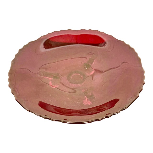 Mid 20th Century Red Glass Footed Dish For Sale