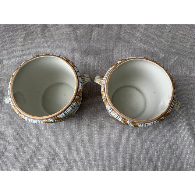 Hand Painted Bisque CachePots Set of 2 For Sale - Image 14 of 18