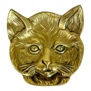 Vintage French Gilt Bronze Cat Kitten Ashtray or Pin Dish For Sale