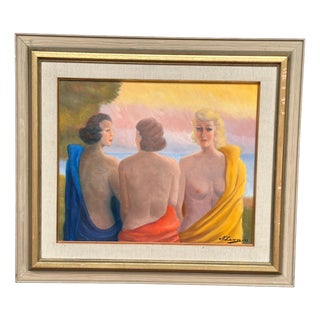 N. Leon, Three Women, 1947, Oil Painting on Panel, Framed For Sale