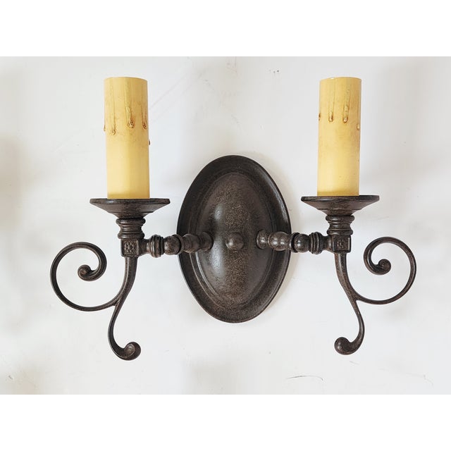 Traditional Vintage Bordeaux Bronze Rust Finish Wall Sconces - Set of 3 For Sale - Image 3 of 15