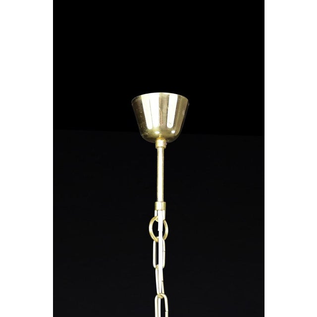 Gold Mid-Century Modern Opaline Glass & Brass Pendant Light, European, 1970s For Sale - Image 8 of 9