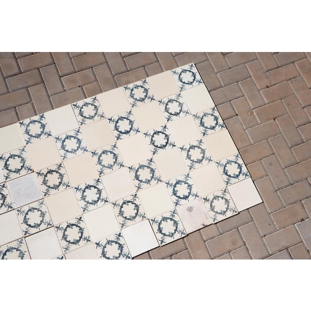 1920s Portuguese Antique Large Art Deco Floral & Plain White Tiles Set of 60 For Sale - Image 12 of 14