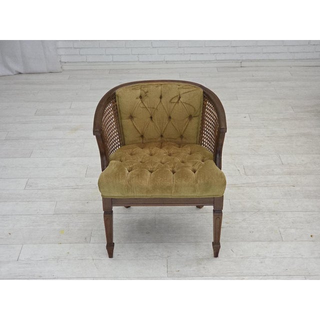 Wood Danish Easy Chair in Velour, Mesh, and Oak, 1950s For Sale - Image 7 of 17