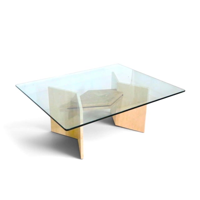 Ettore Sottsass Modernist 1970/80's Italian Marble Base Glass Top Coffee Table For Sale - Image 4 of 9