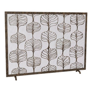Gold Rubbed Black Fig Leaf Fireplace Screen For Sale