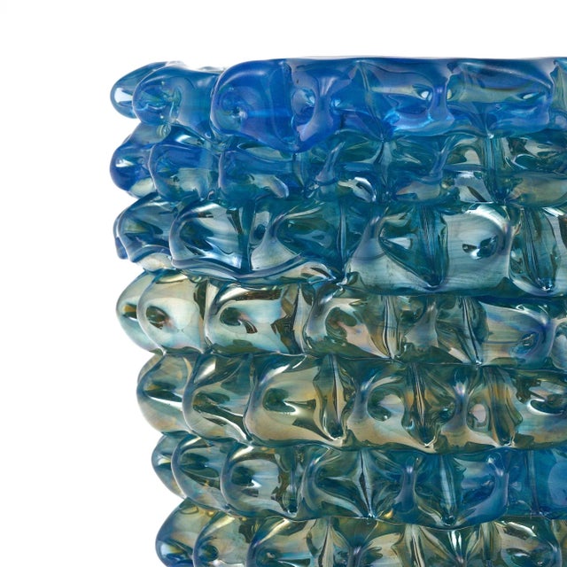 Iridescent Blue Murano Glass Rostrate Vase For Sale - Image 4 of 8