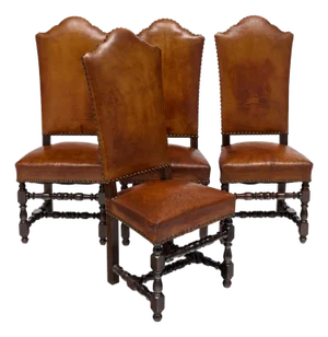 Four Louis XIII Style Leather Dining Chairs